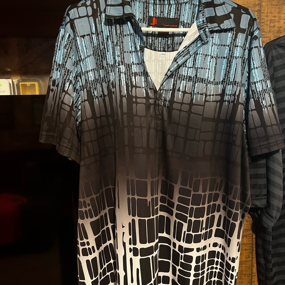 jamie sadock Black and Light Blue Geometric Gradient Polo